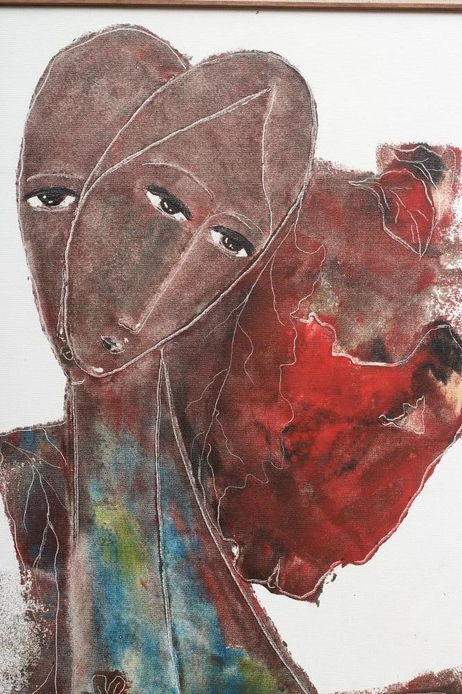 HAROLD C KIMBALL (American, b.1929) Two Figures, oil on canvas, signed, 48" x 24", framed (Est. plus Image