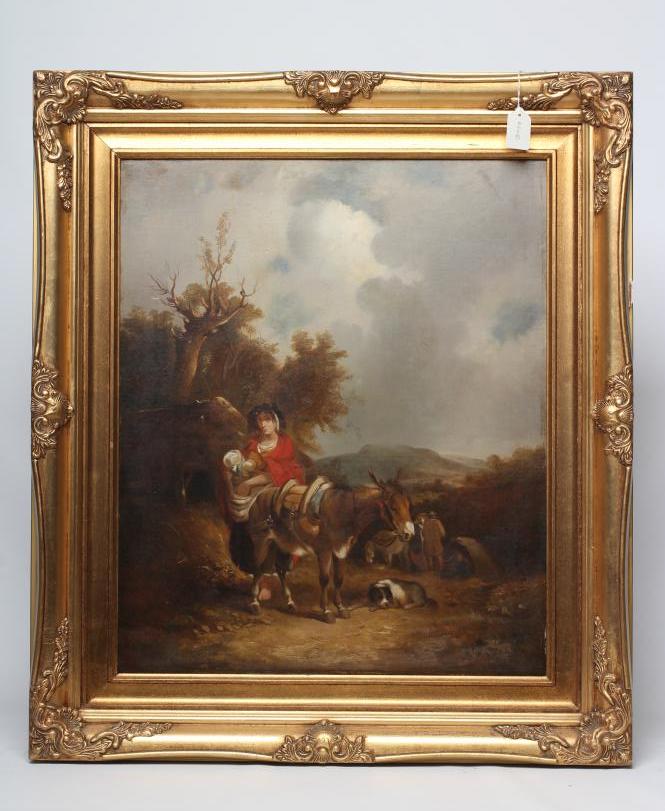 ATTRIBUTED TO WILLIAM SHAYER (1811-1892) Travellers Resting, oil on canvas, unsigned, 23 3/4" x 19 Image