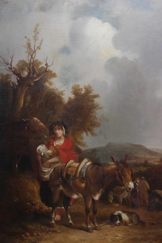 ATTRIBUTED TO WILLIAM SHAYER (1811-1892) Travellers Resting, oil on canvas, unsigned, 23 3/4" x 19 Image