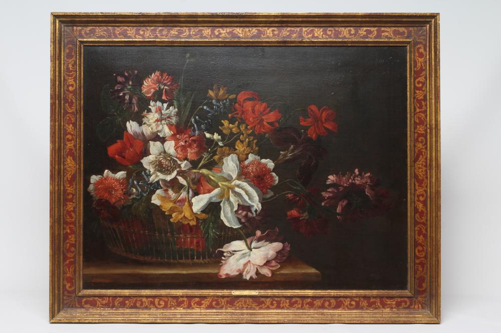 ATTRIBUTED TO GIUSEPPE LAVAGNA (Italian c.1684-c.1729) Basket of Flowers on a Stone Ledge Image