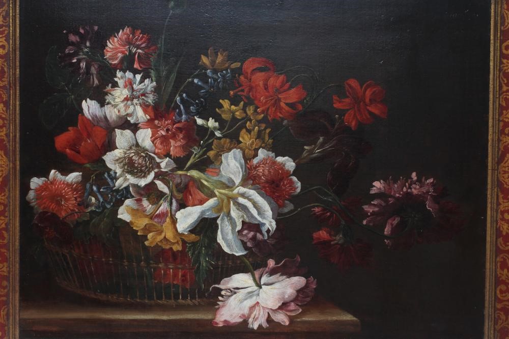 ATTRIBUTED TO GIUSEPPE LAVAGNA (Italian c.1684-c.1729) Basket of Flowers on a Stone Ledge Image
