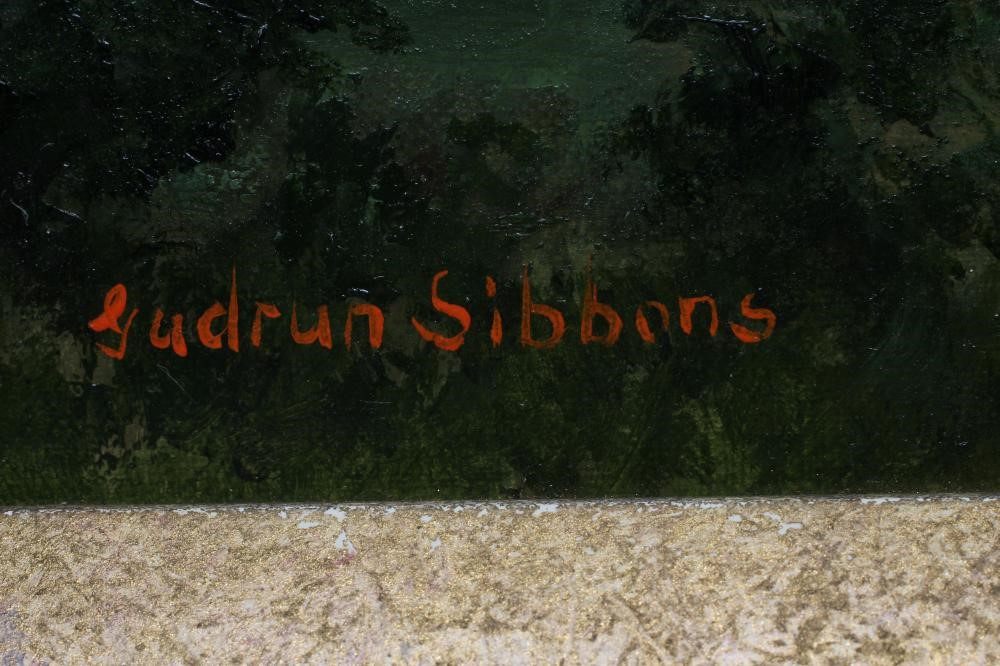 GUDRUN SIBBONS (German 1925-2000) "Gathering The Harvest", oil on canvas, signed, 14" x 21", gilt Image