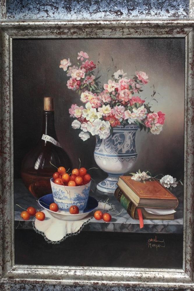 PAUL MORGAN (b.1940) Still Life with Fruit and Flowers, a pair, oil on board, signed, 16" x 12", Image
