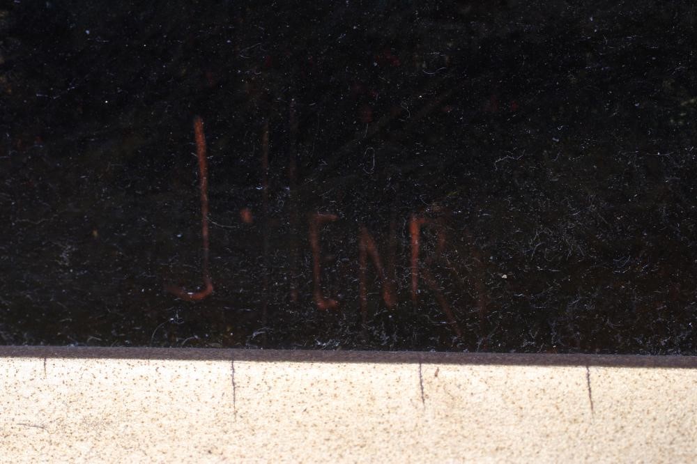 J HENRY (19th century) Highland Cattle Watering, oil on canvas, signed, 10" x 20", swept gilt gesso Image