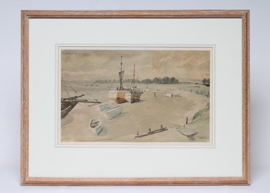 JOSEPH PIGHILLS (1902-1984), Maldon Beach Essex, watercolour and pencil, signed, inscribed to Image