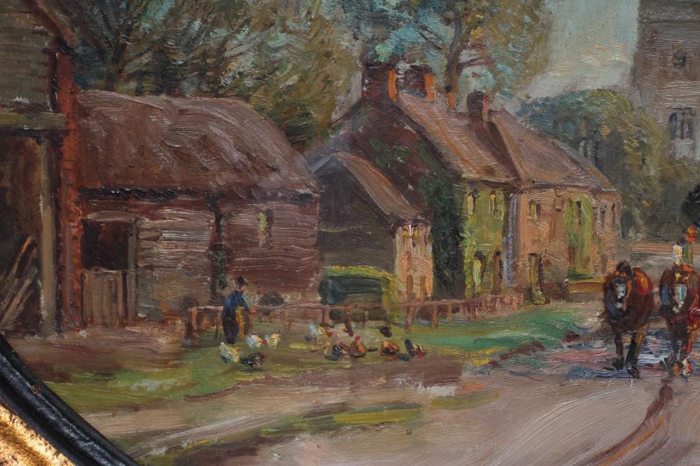 HERBERT F ROYLE (1870-1958) Village Scene with Team of Work Horses Image
