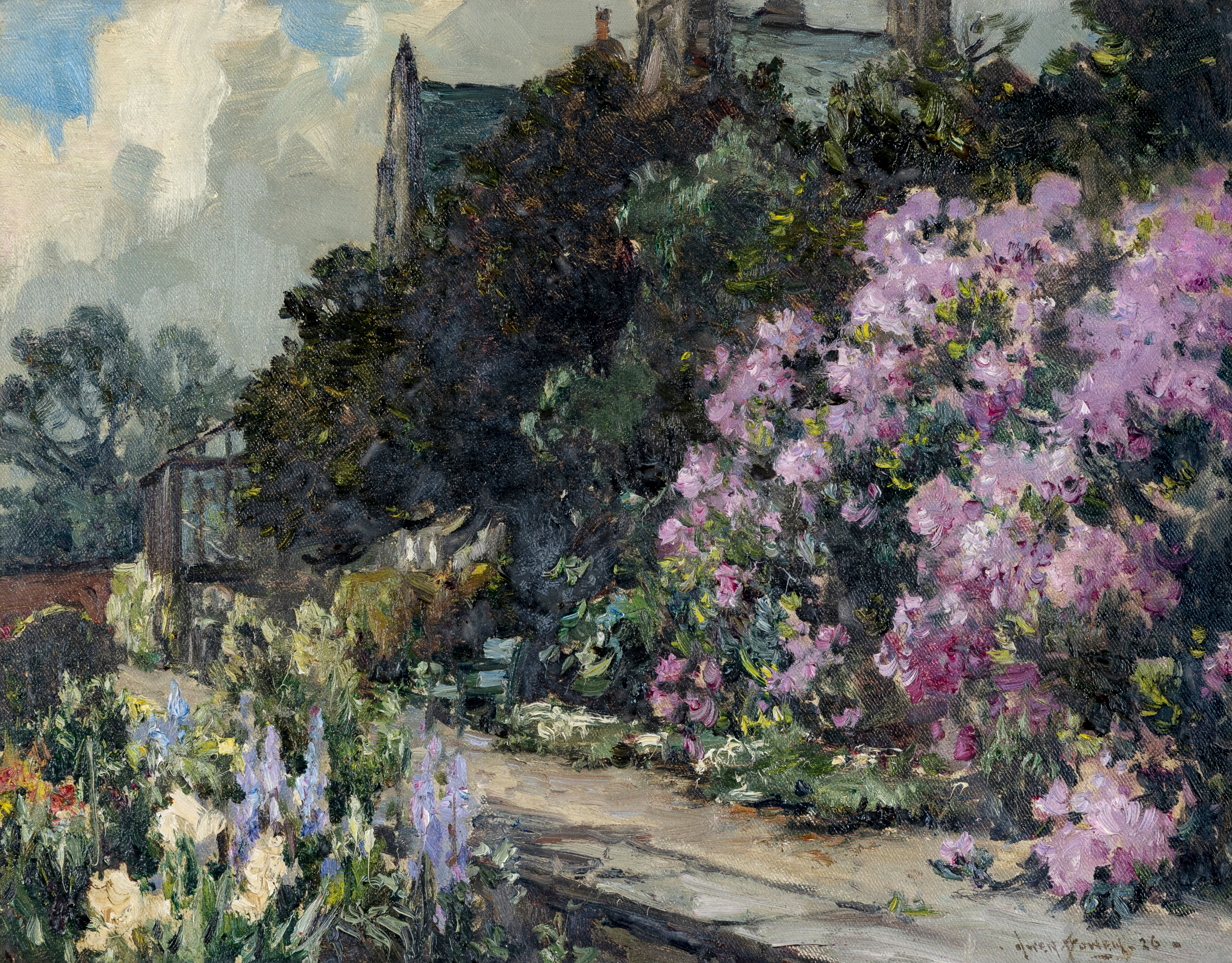 OWEN BOWEN (1873-1967) Summer Garden Rawdon, oil on canvas, signed and dated (19)26, 14" x 18", Image