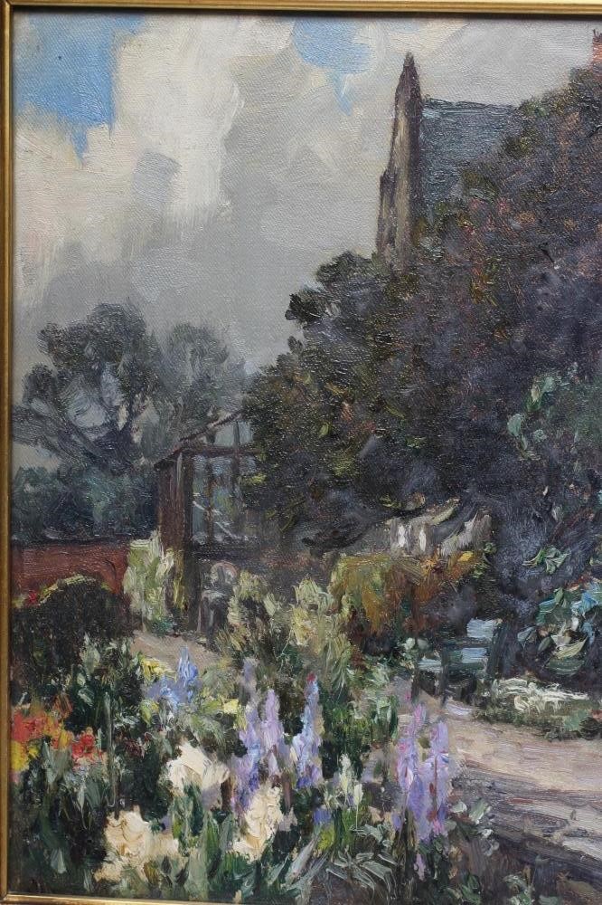 OWEN BOWEN (1873-1967) Summer Garden Rawdon, oil on canvas, signed and dated (19)26, 14" x 18", Image
