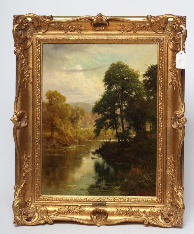 EDWARD HENRY HOLDER (1847-1922) Riverscene, oil on canvas, signed, 17" x 13", gilt gesso frame (Est. Image
