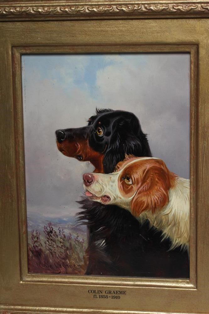 COLIN GRAEME ROE (1855-1910) Gundogs, a pair, oil on board, signed Colin Graeme, 8 1/4" x 6", swept Image