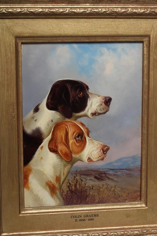 COLIN GRAEME ROE (1855-1910) Gundogs, a pair, oil on board, signed Colin Graeme, 8 1/4" x 6", swept Image