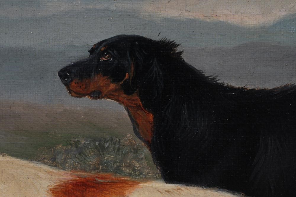 ATTRIBUTED TO COLIN GRAEME ROE (1855-1910) Retrievers Flushing Grouse, oil on canvas, unsigned, 17" Image