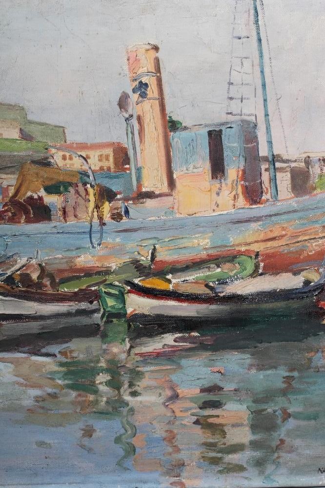 PHILIP NAVIASKY (1884-1983) Continental Harbour Scene, oil on canvas, signed, 20" x 30", unframed Image