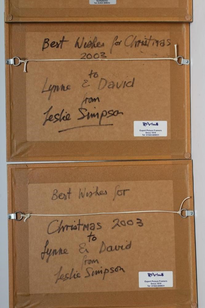 LESLIE SIMPSON (1930-2020) Sheepdog and Sheep, oil on board, set of three, signed, inscribed to Image