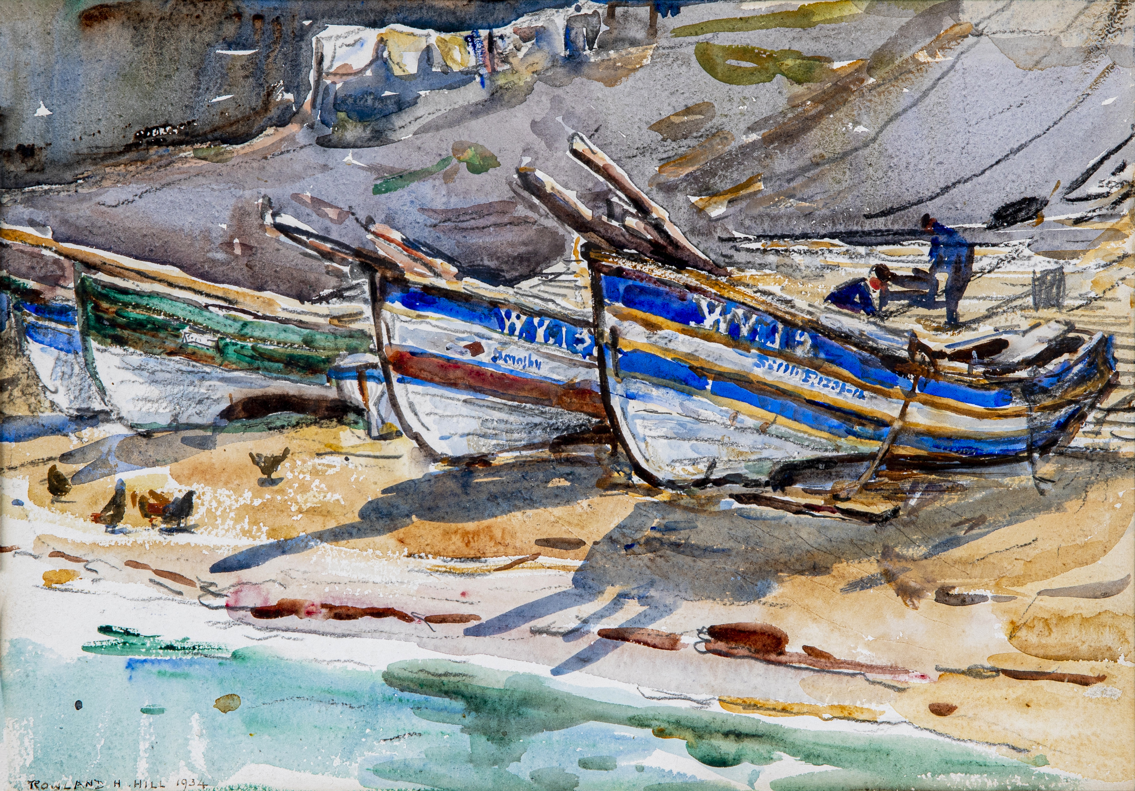 ROWLAND HENRY HILL (1873-1952) "Runswick Boats", watercolour, signed and dated 1934, 10 3/4" x 15 Image