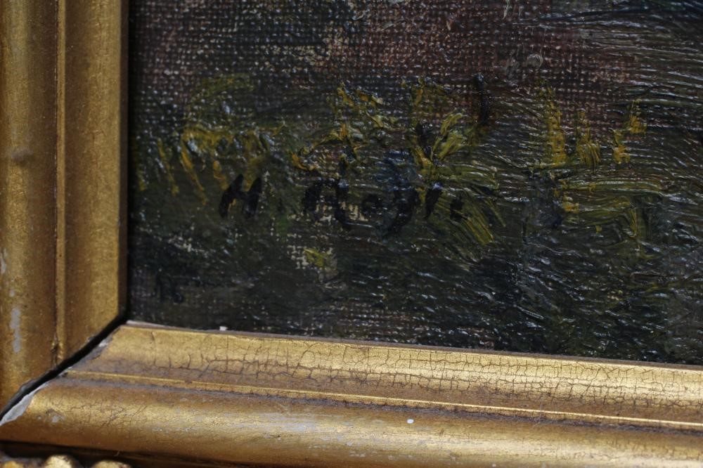 HERBERT F ROYLE (1870-1958) Logging Scene, oil on canvas, signed, 20" x 24", swept gilt gesso frame Image