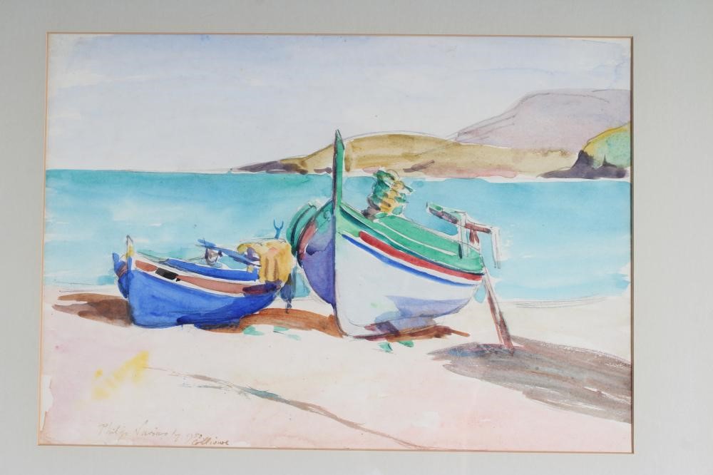 PHILIP NAVIASKY (1884-1983) Continental Beach Scene with Fisherfolk Mending Nets Image