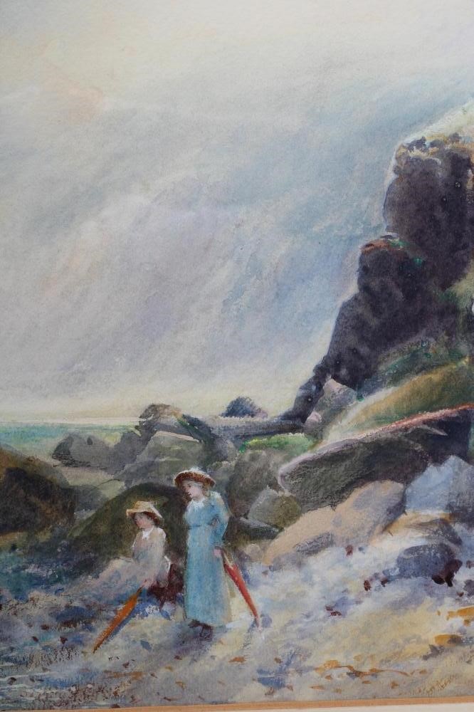 WILLIAM JOSEPH BOYES (1847-1935) Rocky Shore with Two Ladies, watercolour heightened with white, Image