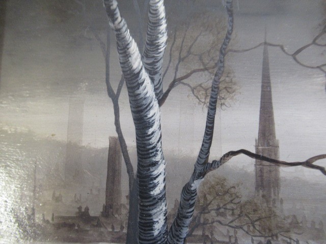 BRIAN SHIELDS "BRAAQ" (1951-1997) Industrial Town with Figures Skating in the Foreground Image