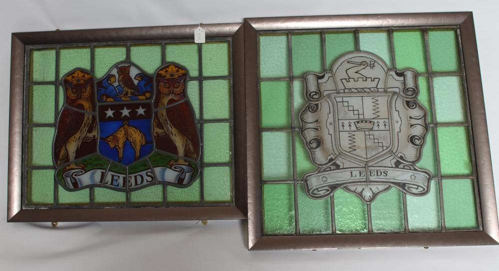 A STAINED GLASS PANEL DEPICTING THE ARMS OF THE CITY OF LEEDS Image