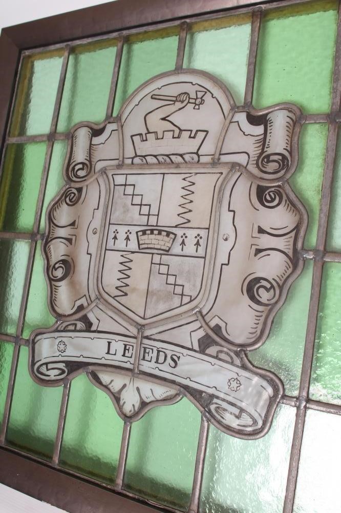 A STAINED GLASS PANEL DEPICTING THE ARMS OF THE CITY OF LEEDS Image