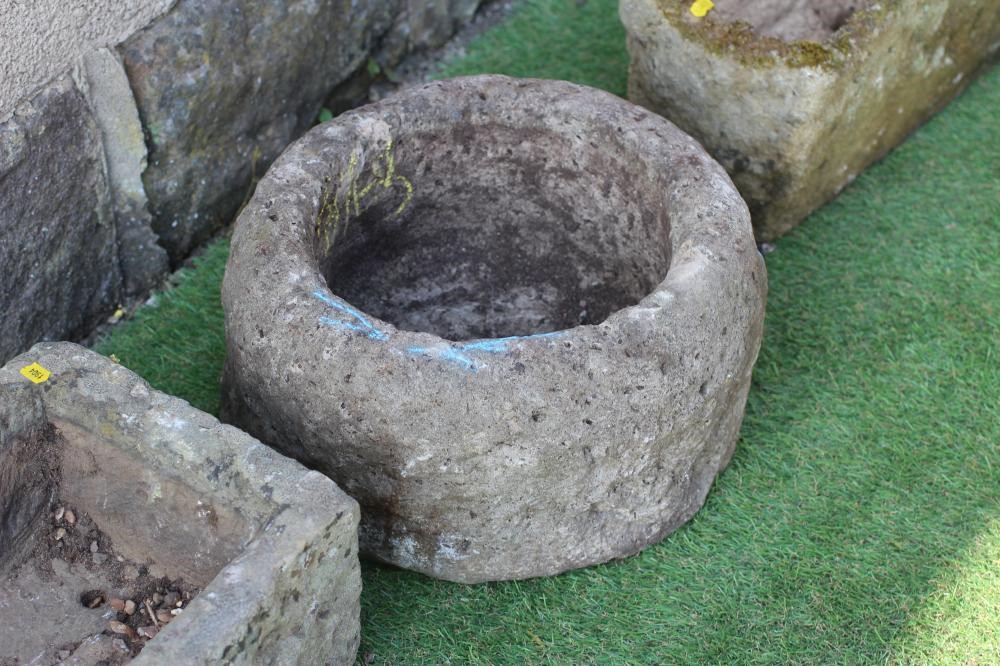 A SMALL SANDSTONE TROUGH, oblong, 21" X 10" X 6", together with another, 13 1/2" x 14 1/2" x 5 1/2", Image