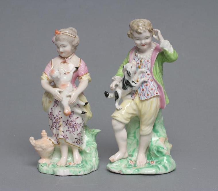 A PAIR OF CHELSEA DERBY PORCELAIN "FRENCH SHEPHERD" FIGURES Image