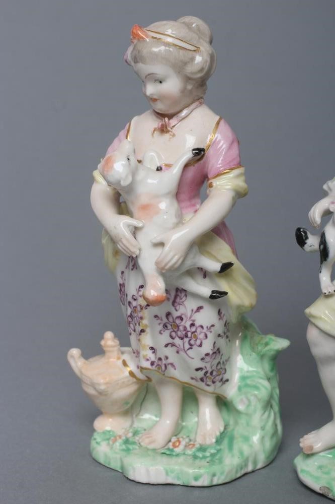 A PAIR OF CHELSEA DERBY PORCELAIN "FRENCH SHEPHERD" FIGURES Image