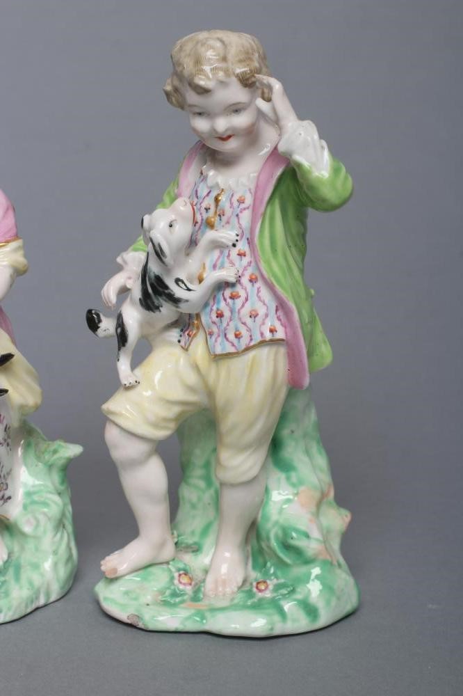 A PAIR OF CHELSEA DERBY PORCELAIN "FRENCH SHEPHERD" FIGURES Image