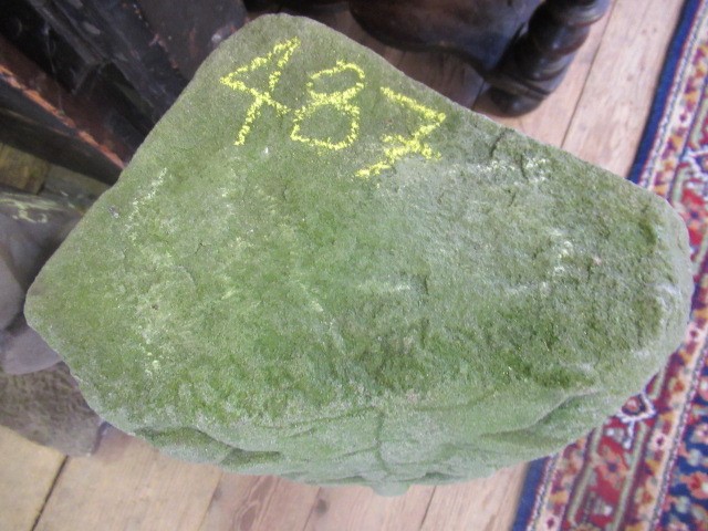 A CARVED SANDSTONE GREEN MAN MASK CORNER STONE, 10 1/4" X 17" (Illustrated) (Est. plus 24% premium Image