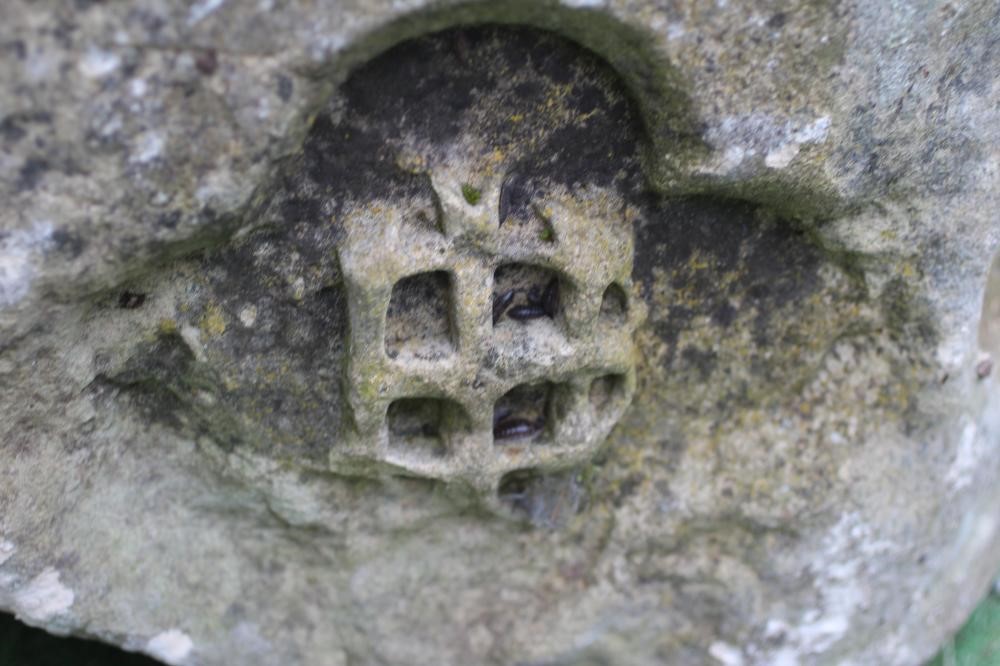 A SUBSTANTIAL SANDSTONE PLANTER, 19th century, of deep circular form carved with a band of Image