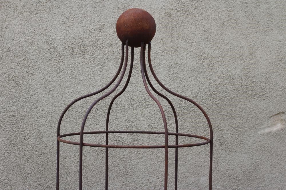 A WROUGHT IRON "WINDSOR" STYLE PLANT OBELISK of cylindrical form, the ogee top with ball finial, Image