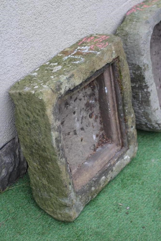 A SMALL SANDSTONE TROUGH of D form, 21 1/2" x 15 1/2" x 7", together with a square trough with Image