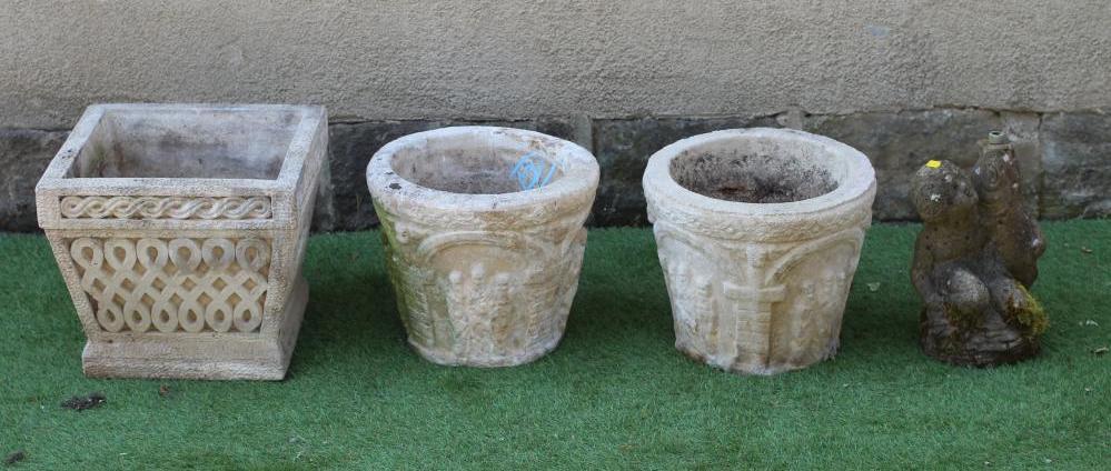 A PAIR OF CAST STONE PLANTERS of circular tapering form Image