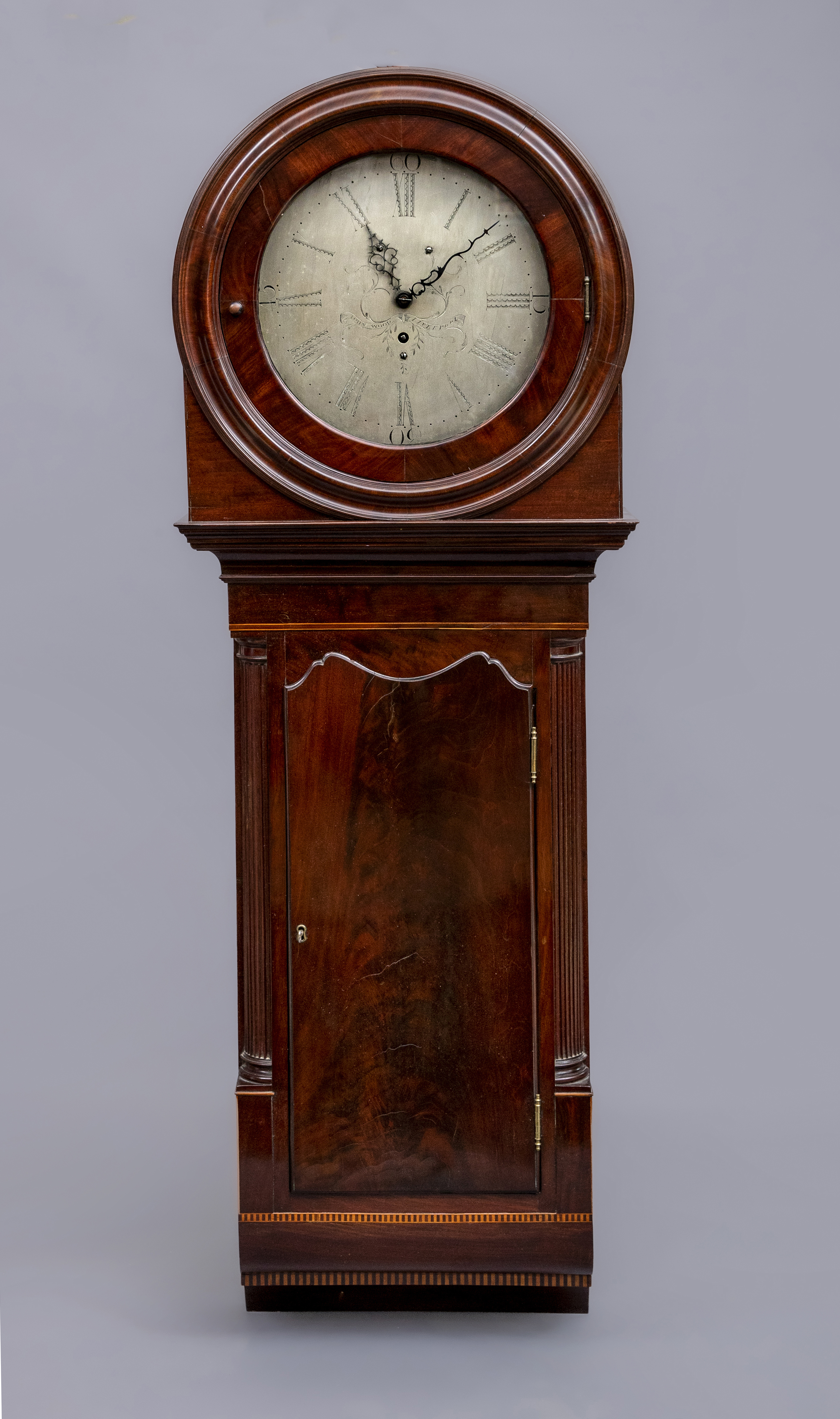 A MAHOGANY DROP DIAL WALL TIMEPIECE by John Wood Image