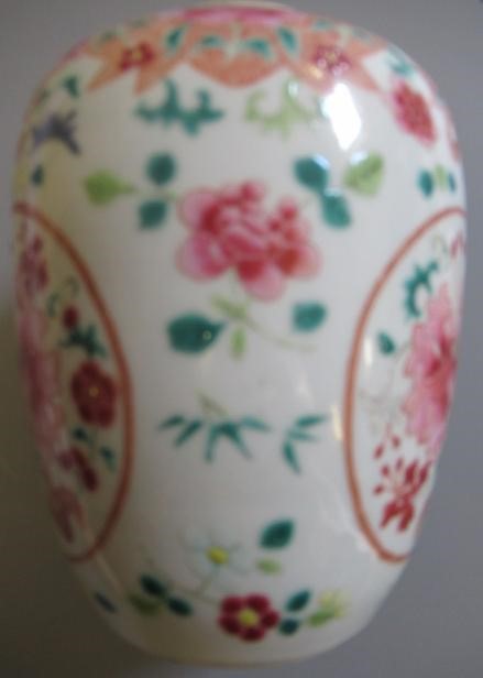 A CHINESE PORCELAIN FAMILLE ROSE JAR of ovoid form painted with roundels of peonies on a scattered Image