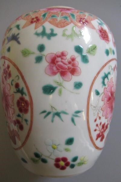 A CHINESE PORCELAIN FAMILLE ROSE JAR of ovoid form painted with roundels of peonies on a scattered Image