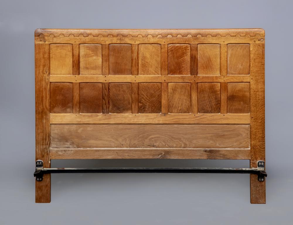 A ROBERT THOMPSON ADZED OAK DOUBLE BEDSTEAD Image