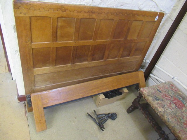 A ROBERT THOMPSON ADZED OAK DOUBLE BEDSTEAD Image