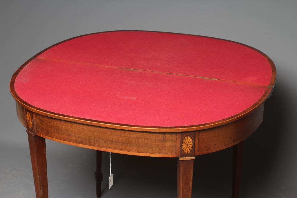 A GEORGIAN MAHOGANY FOLDING CARD TABLE of D form with satinwood banding and stringing Image
