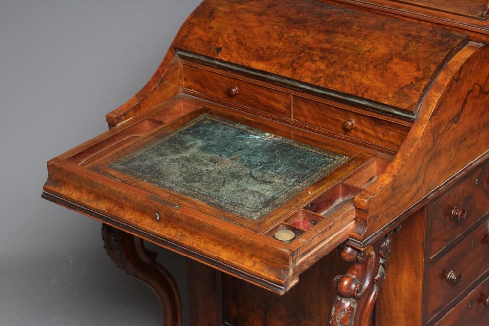 A VICTORIAN BURR WALNUT DAVENPORT Image