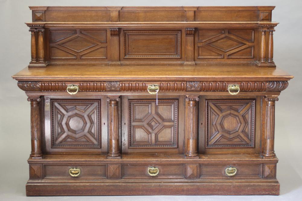 A VICTORIAN CARVED OAK SIDEBOARD BY MARSH Image