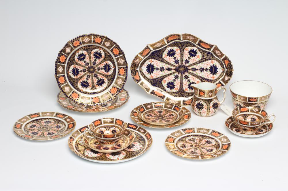 TWO ROYAL CROWN DERBY CHINA IMARI PATTERN TRIOS Image