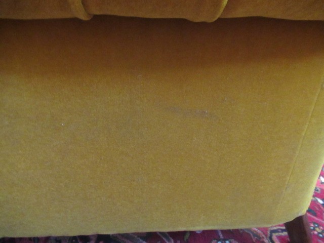 A VICTORIAN WALNUT FRAMED CHESTERFIELD DROP END SETTEE button upholstered in mustard yellow Image