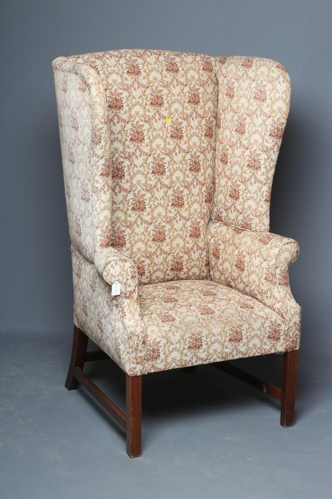 A GEORGIAN DESIGN MAHOGANY AND ELM FRAMED WING ARMCHAIR Image