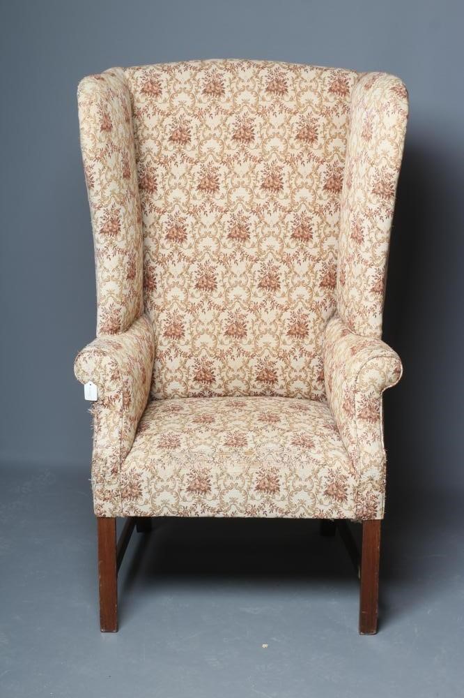 A GEORGIAN DESIGN MAHOGANY AND ELM FRAMED WING ARMCHAIR Image