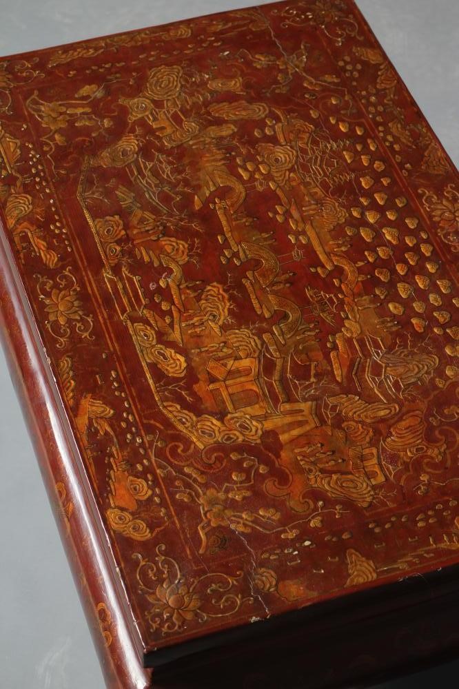 A CHINESE RED LACQUERED LOW TABLE Image