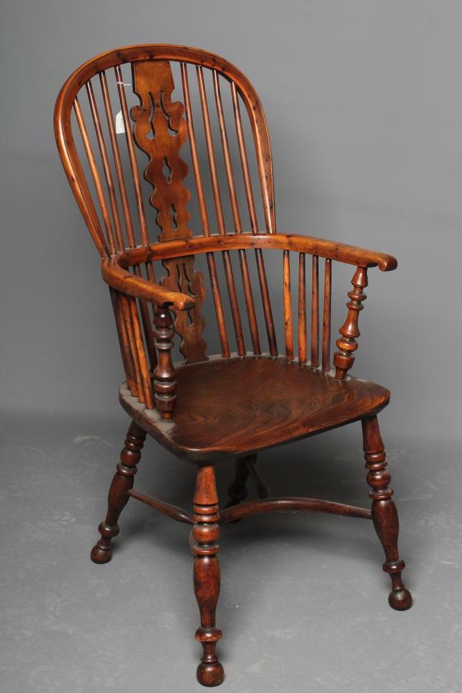 A YORKSHIRE YEW HIGH BACK WINDSOR ARMCHAIR Image