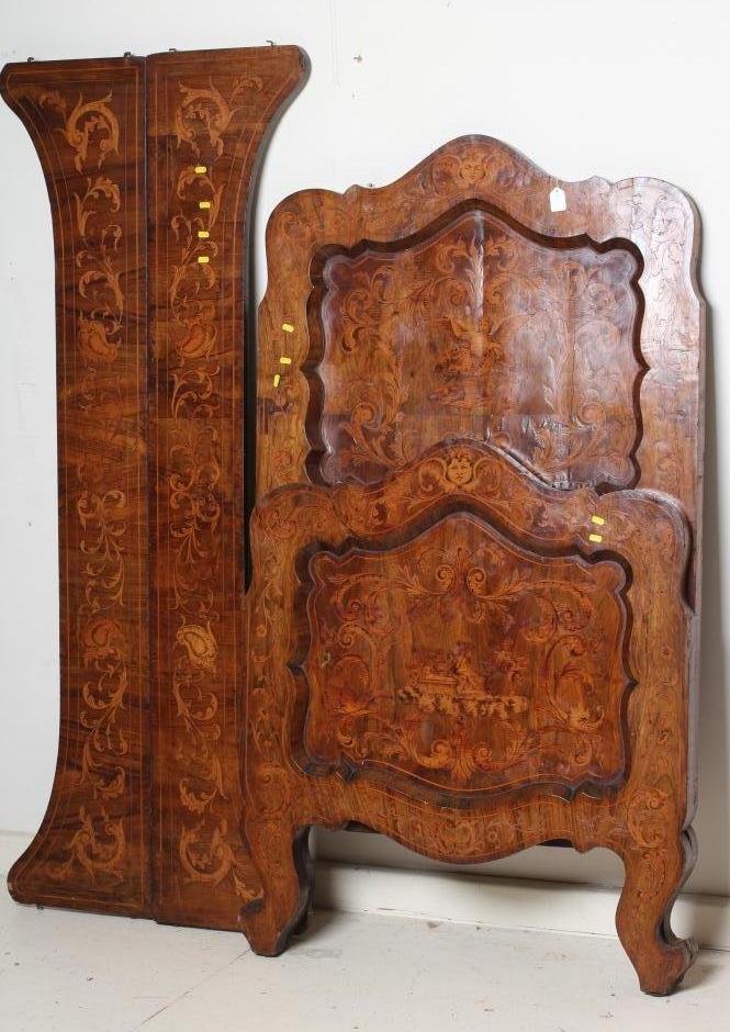 A DUTCH WALNUT AND FLORAL MARQUETRY SINGLE BEDSTEAD Image