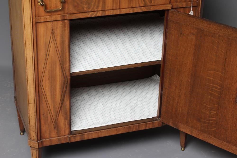 A DUTCH MAHOGANY AND BRASS INLAID SIDE CABINET Image